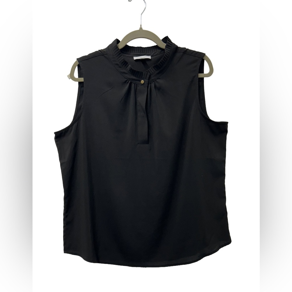 Calvin Klein Black Sleeveless Ruffle-Neck Camisole